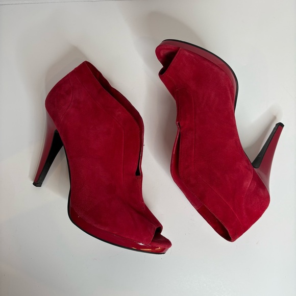Nine West Red Suede Peep-Toe Booties, Pendanto Stiletto Platform Women’s Size 10 - Picture 14 of 16
